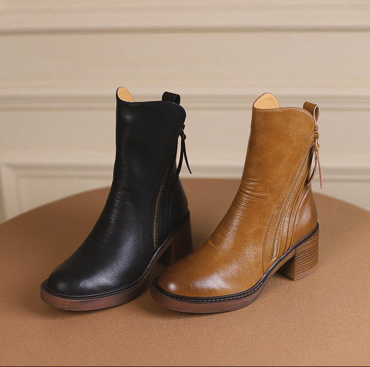 Classic Side Zip Block Heel Ankle Boots