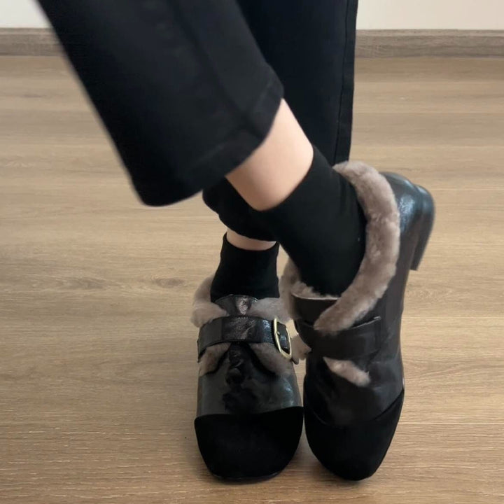 Cozy Faux Fur Buckle Flats