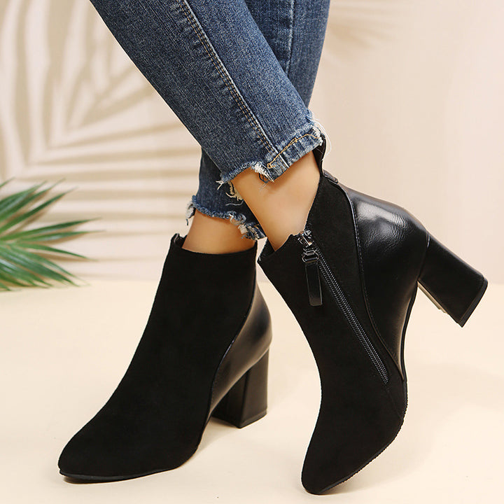 Suede Block Heel Ankle Boots