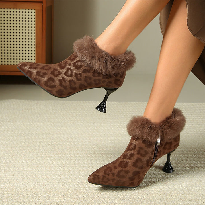 Leopard Print Faux Fur Ankle Boots
