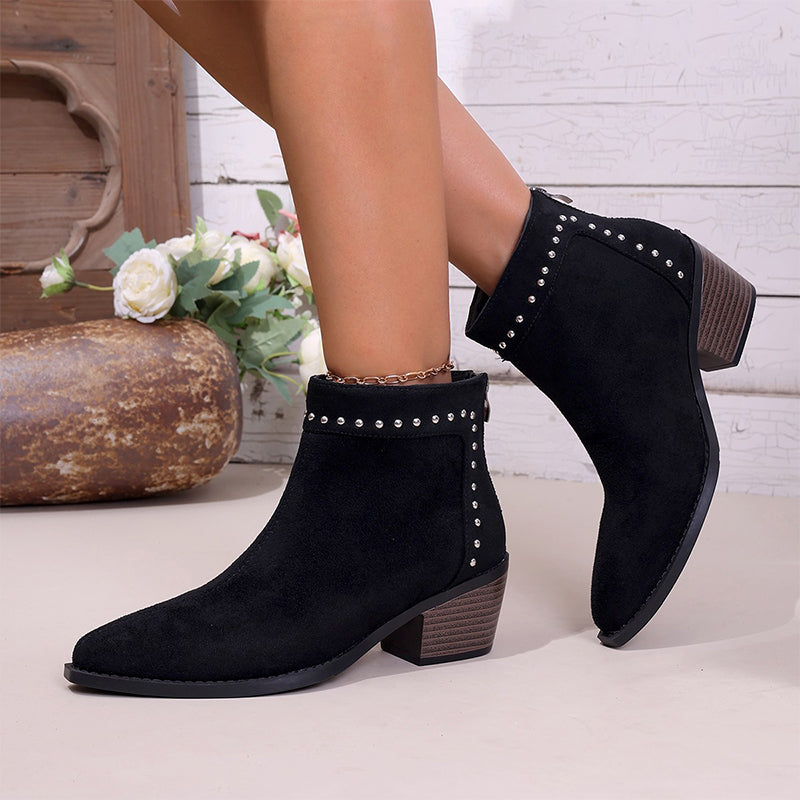 Studded Suede Block Heel Ankle Boots