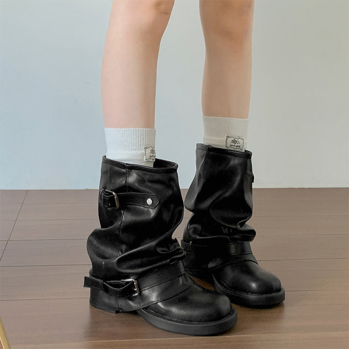 Vintage Buckle Slouchy Mid-Calf Boots