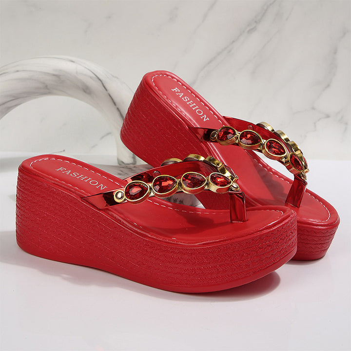 Crystal Jewel Wedge Flip-Flop Sandals