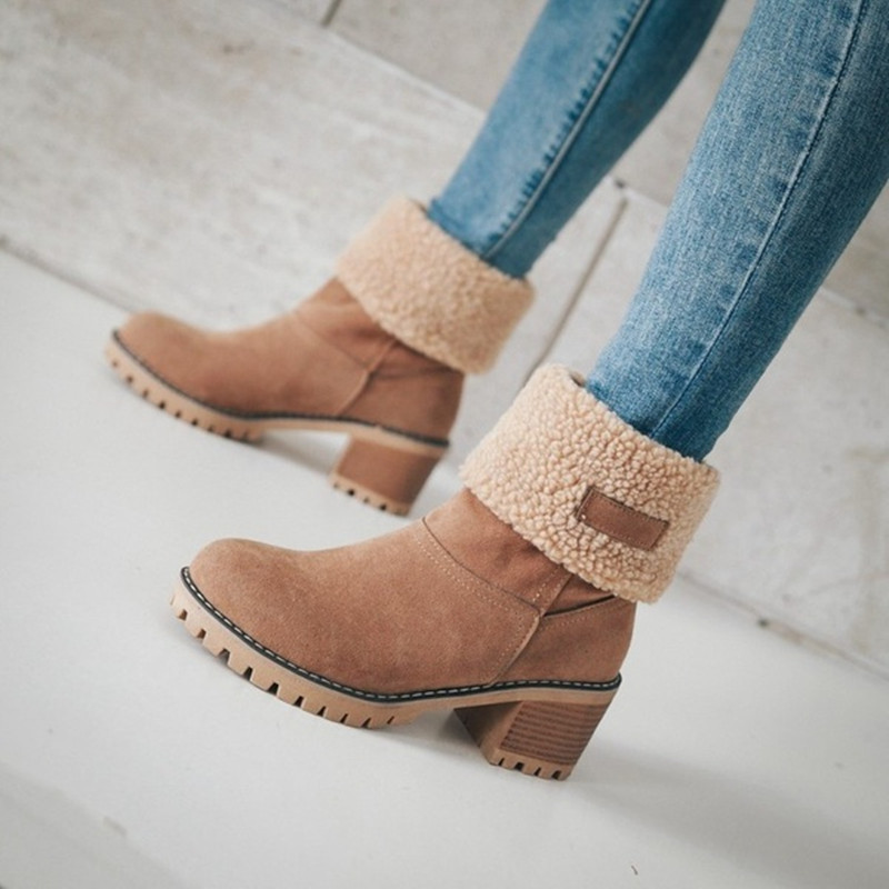 Cozy Faux Fur Suede Block Heel Ankle Boots