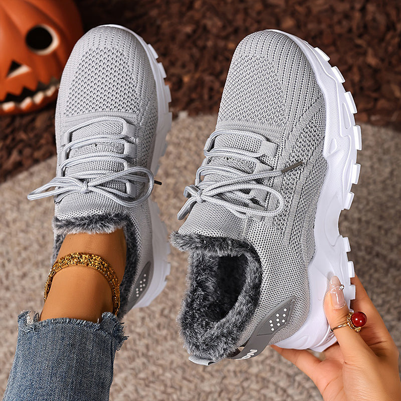 Fur-Lined Knit Lace-Up Winter Sneakers