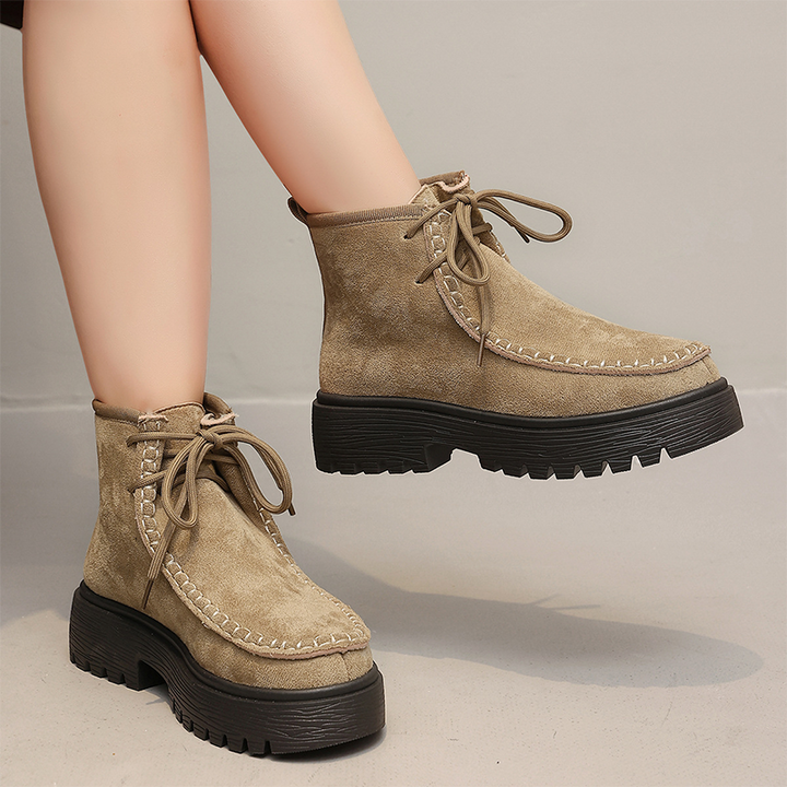 Vintage Suede Lace-Up Ankle Boots