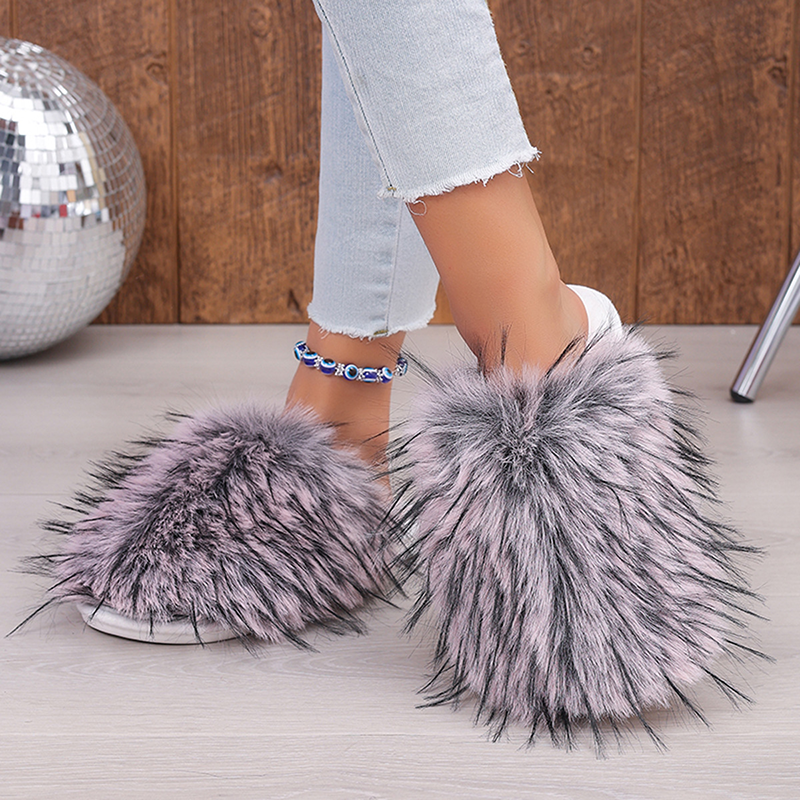 Fluffy Faux Fur Slip-On Slippers