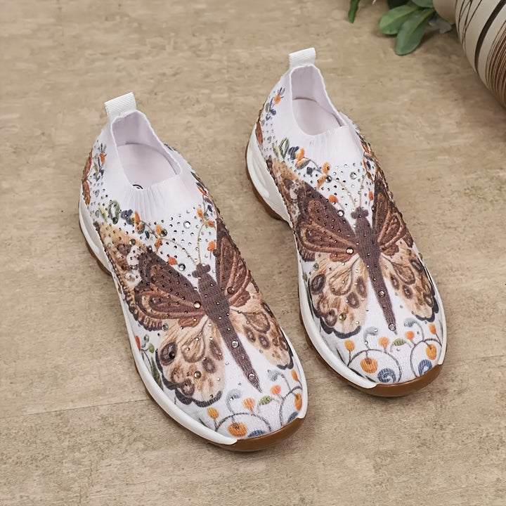 Butterfly Rhinestone Slip-On Sneakers
