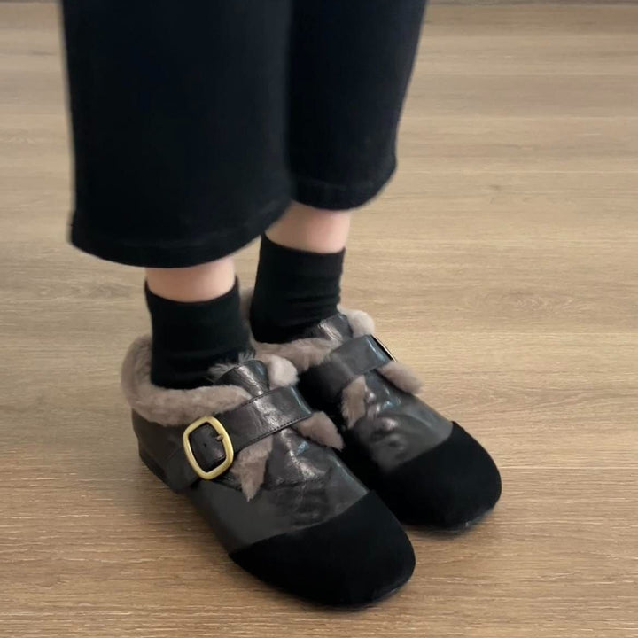Cozy Faux Fur Buckle Flats