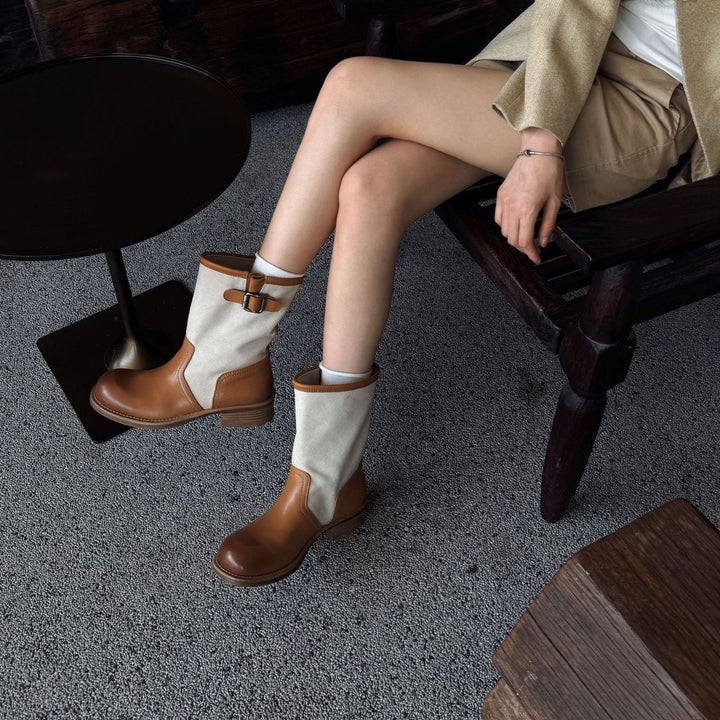 Vintage Two-Tone Mid-Calf Boots