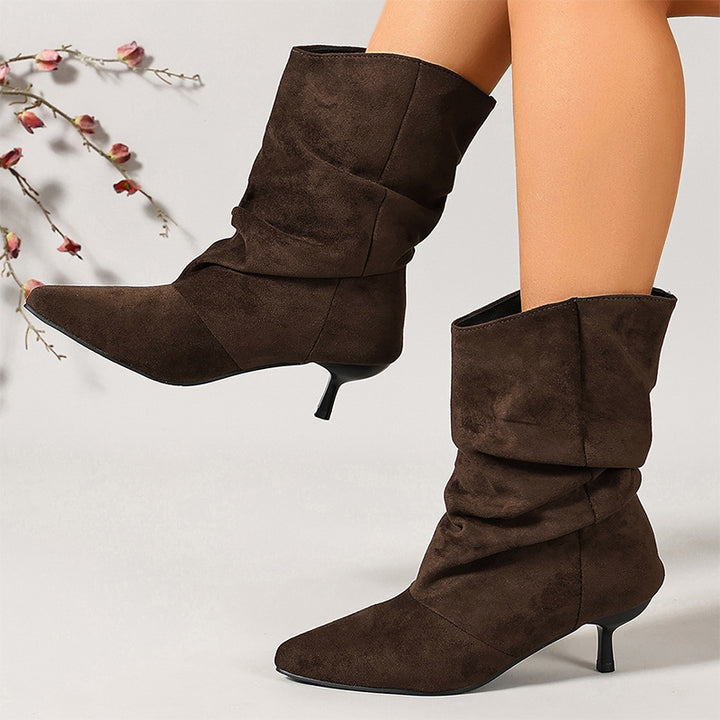 Slouchy Suede Pointed Toe Mid-Calf Boots