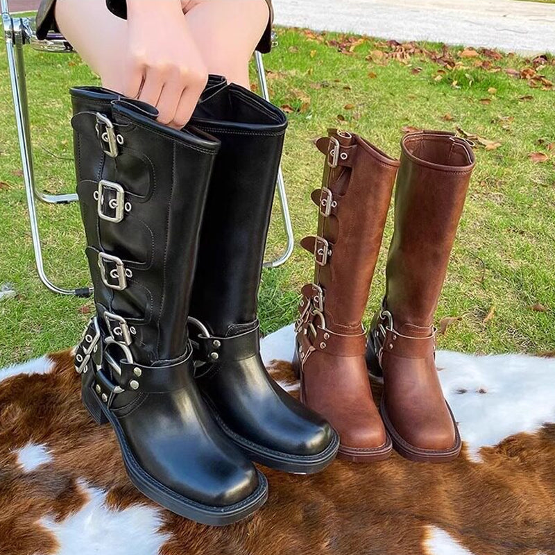 Vintage Multi-Buckle Knee-High Boots