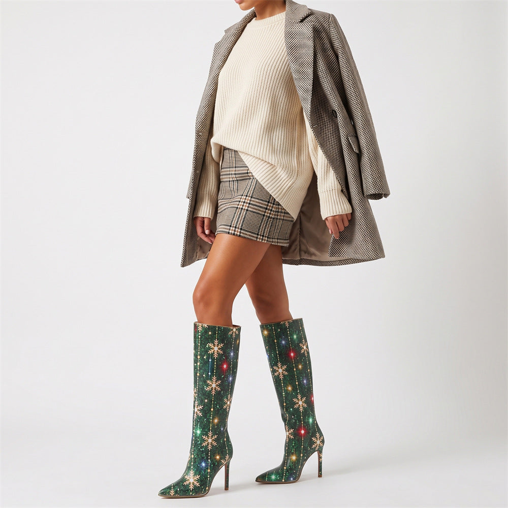 Christmas Snowflake Knee-High Boots