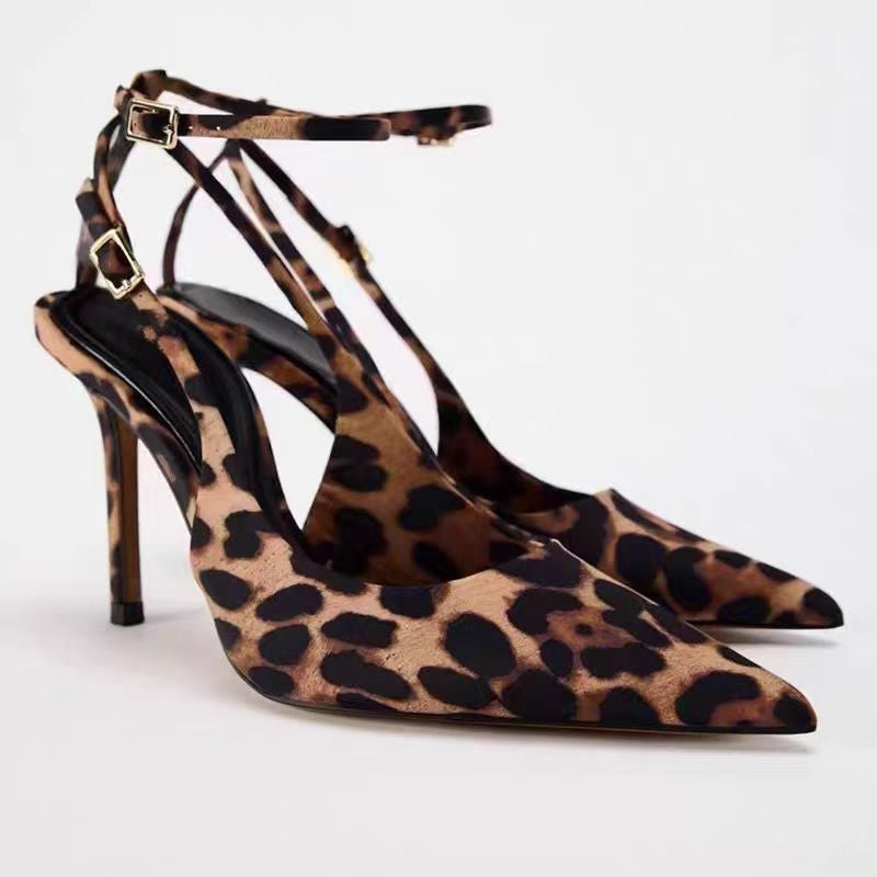 Leopard Print Pointed Toe Slingback Heels