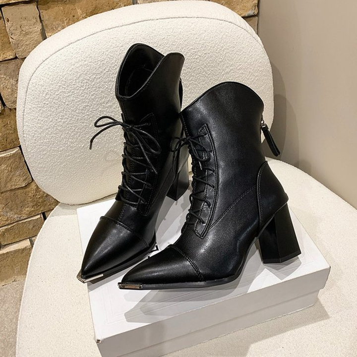Pointed Toe Lace-Up High Heel Ankle Boots