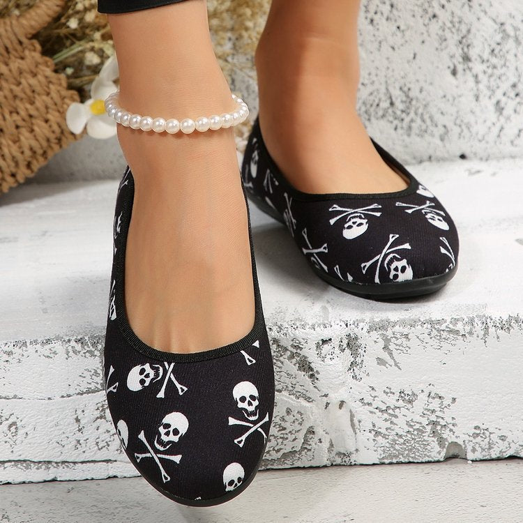 Skeleton Print Cushioned Ballet Flats