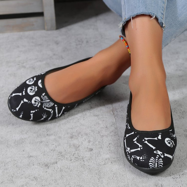 Skeleton Print Cushioned Ballet Flats