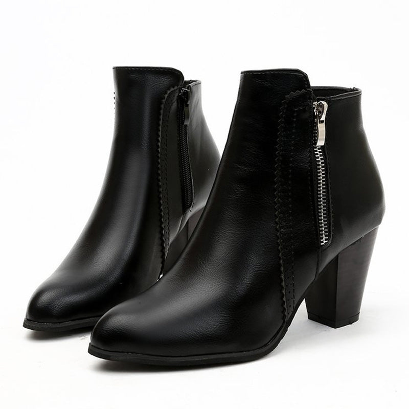 Classic Side Zipper Block Heel Ankle Boots