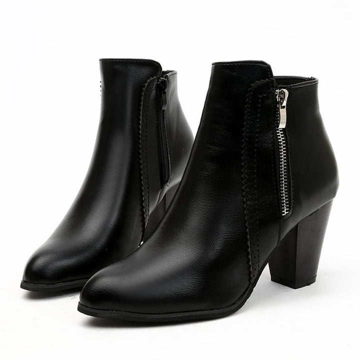 Classic Side Zipper Block Heel Ankle Boots
