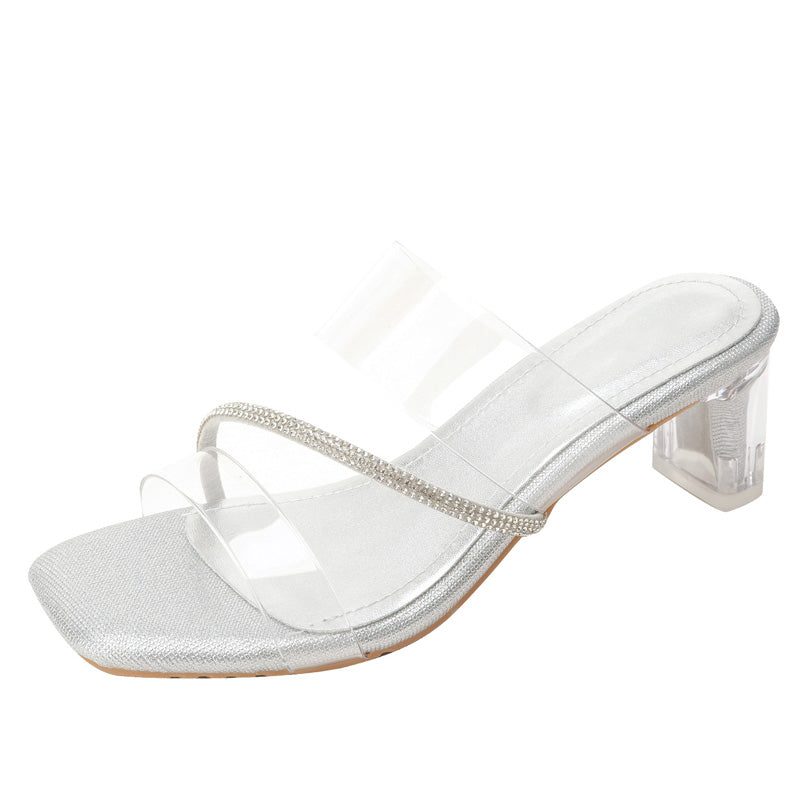 Crystal Strap Clear Block Heel Sandals