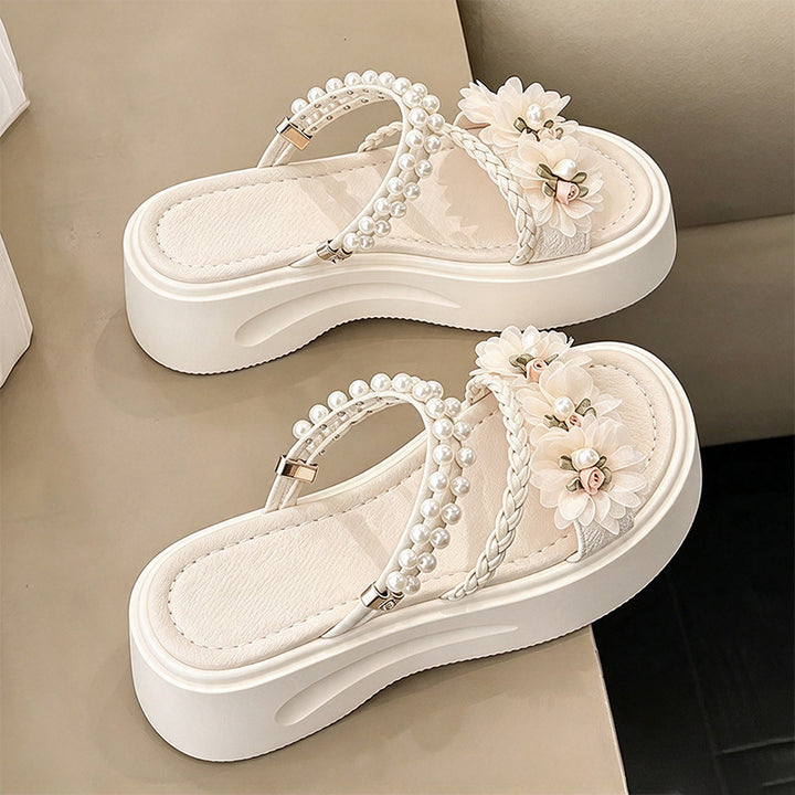 Floral Pearl Platform Wedge Sandals
