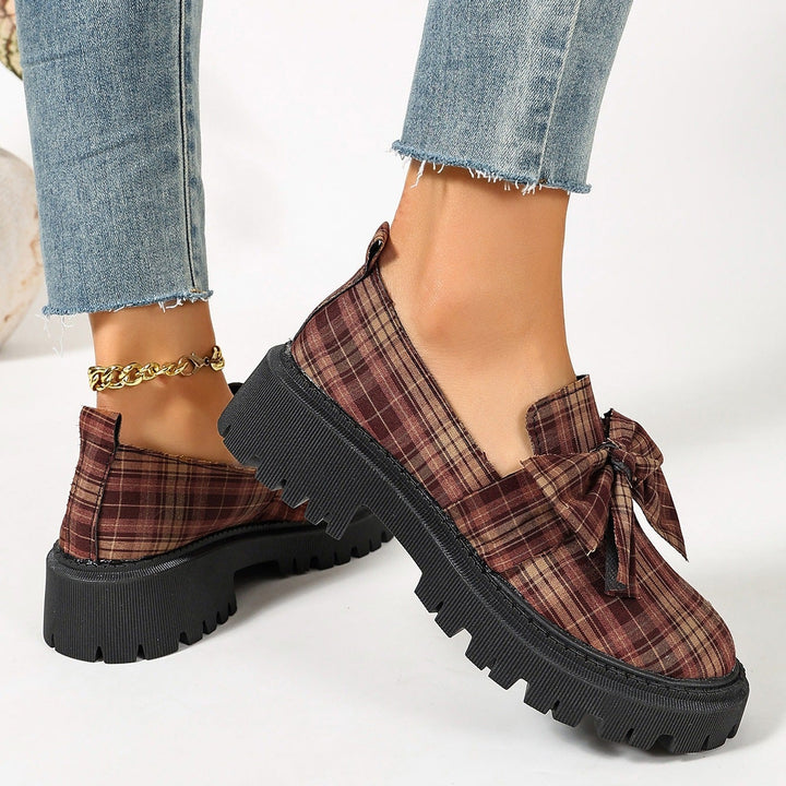 Plaid Bow Platform Loafers