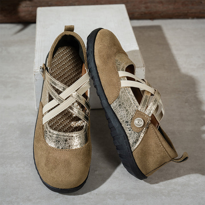 Gold Accent Crisscross Strap Flats