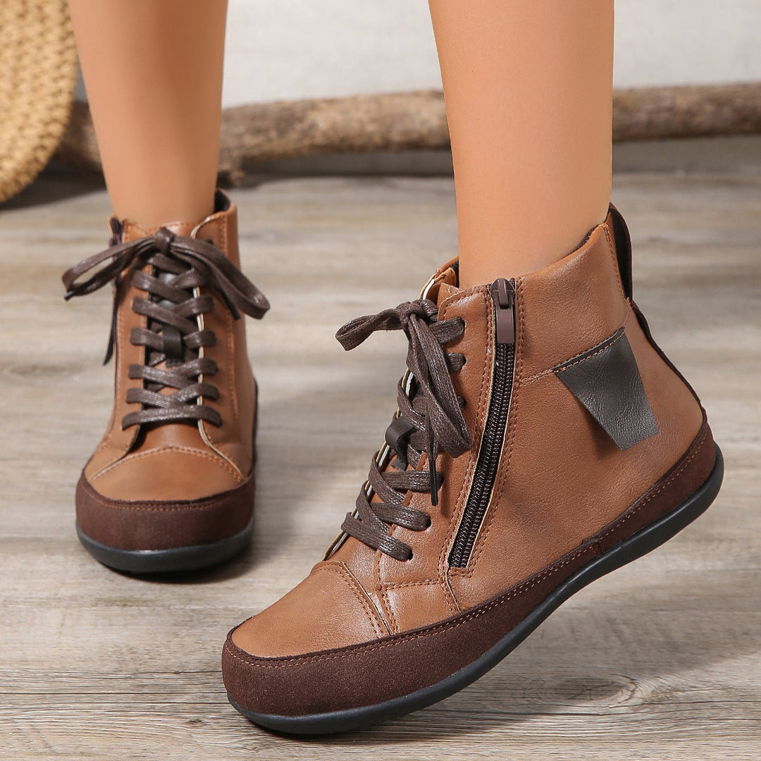 Vintage Lace-Up Flat Ankle Boots