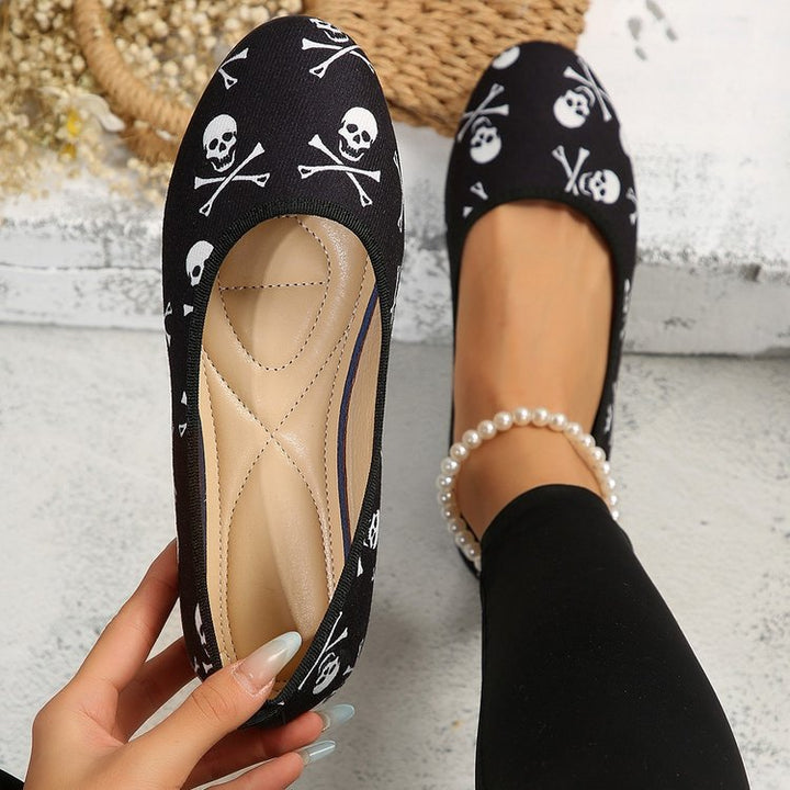 Skeleton Print Cushioned Ballet Flats