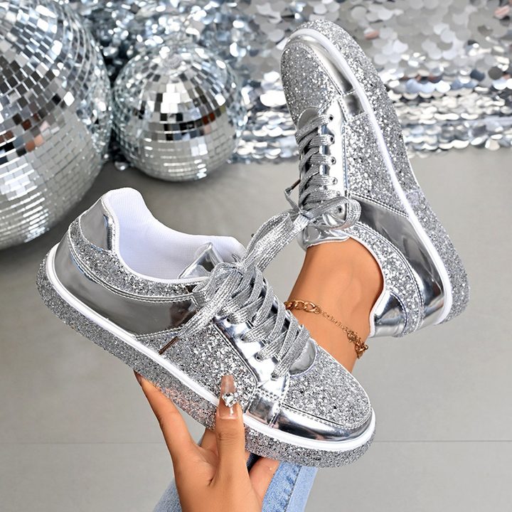 Glitter Metallic Lace-Up Sneakers