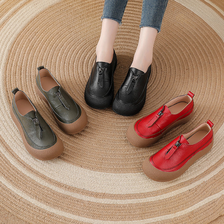 Soft Leather Platform Slip-On Shoes