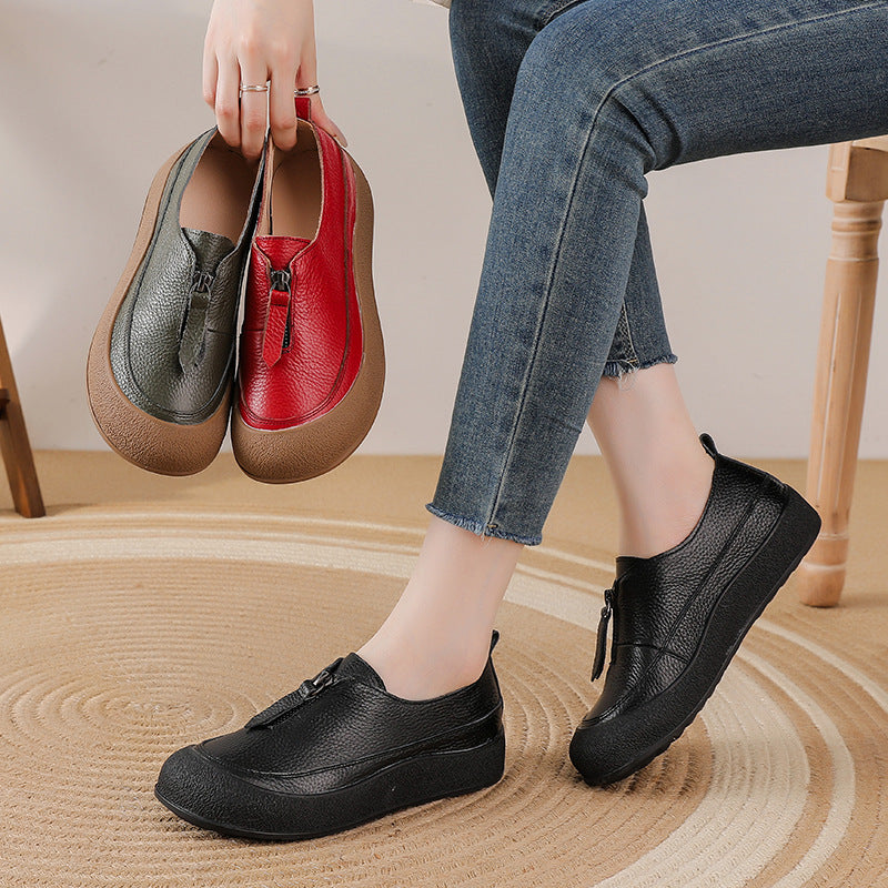Soft Leather Platform Slip-On Shoes