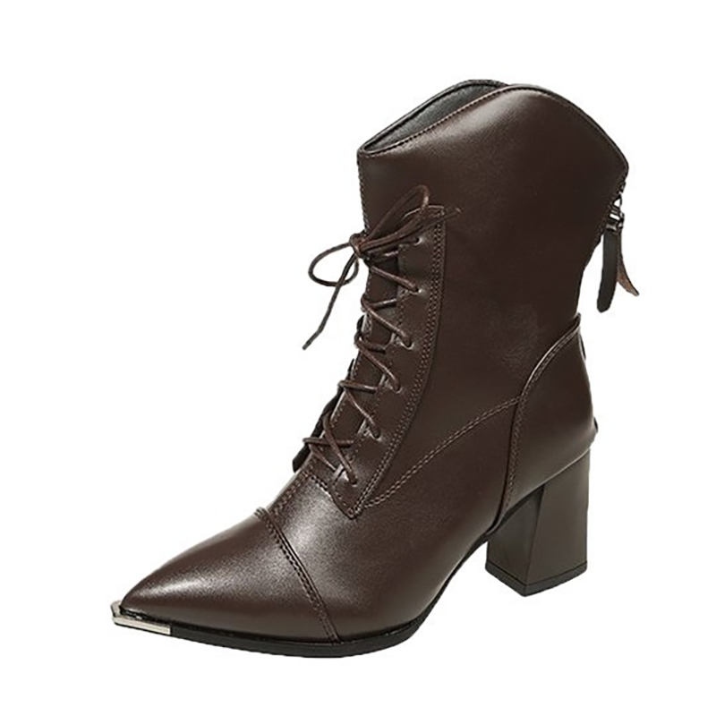 Pointed Toe Lace-Up High Heel Ankle Boots