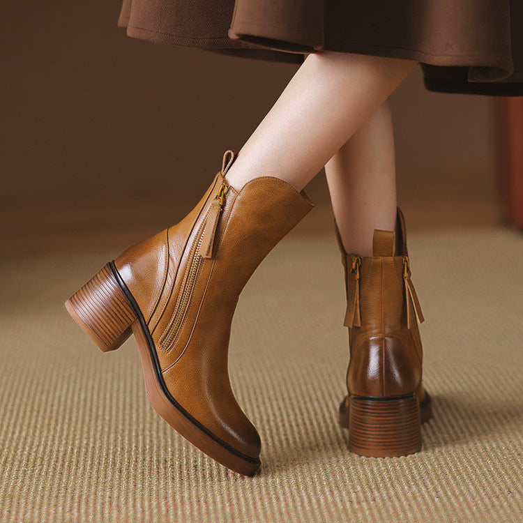 Classic Side Zip Block Heel Ankle Boots