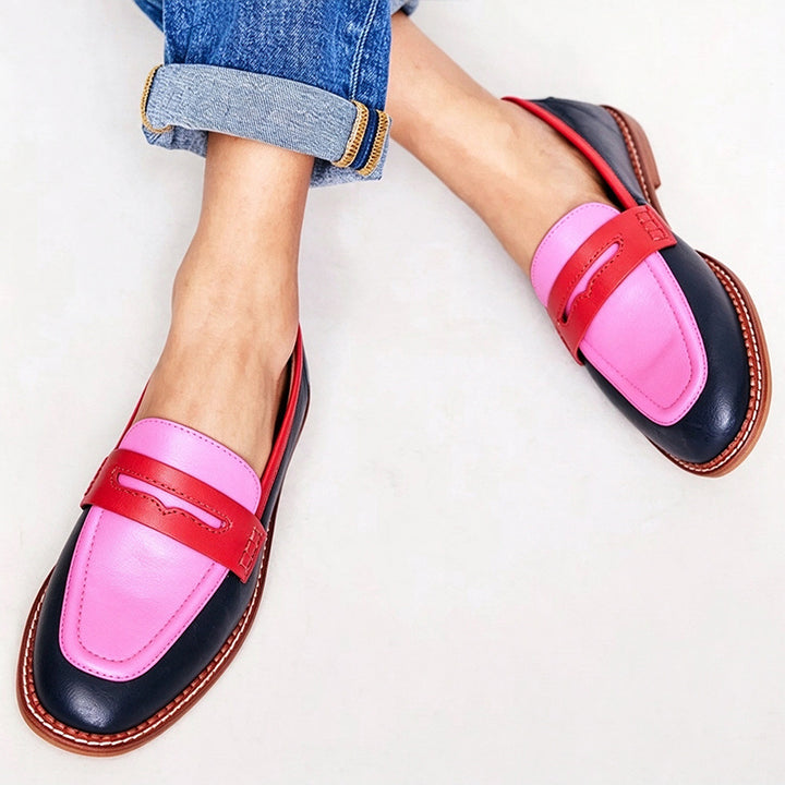 Colorblock Square Toe Flat Loafers