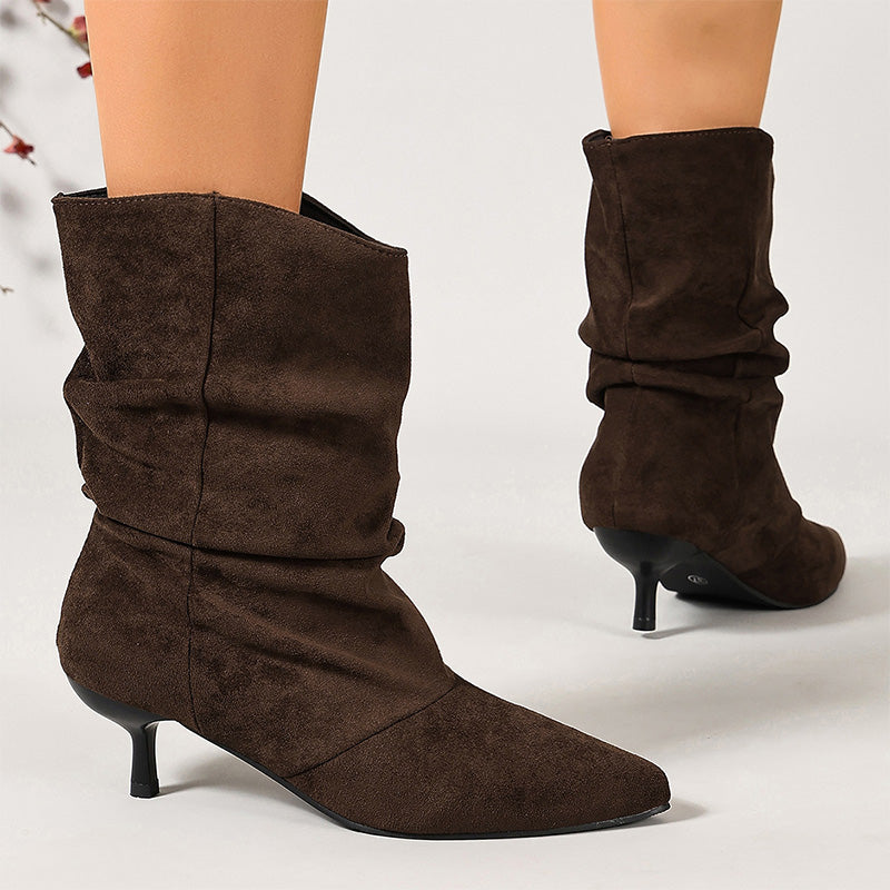 Slouchy Suede Pointed Toe Mid-Calf Boots
