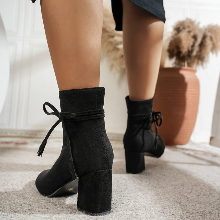 Black Tassel Ankle Boots with Block Heels