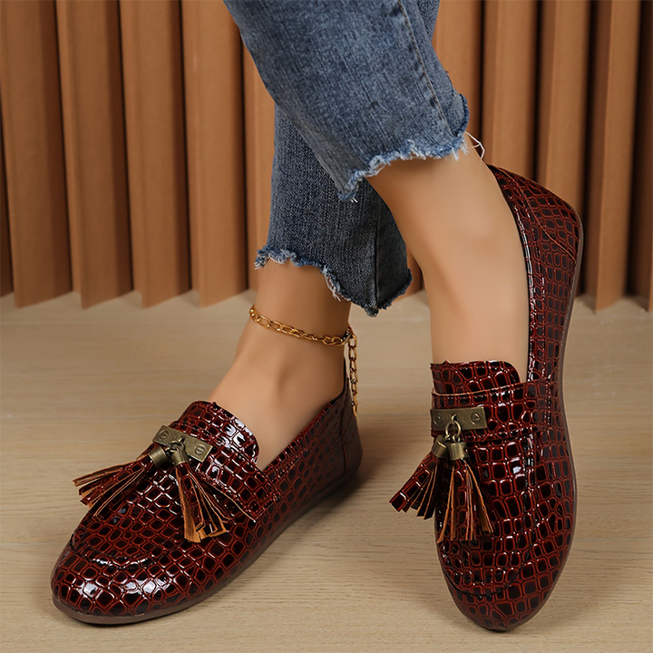 Vintage Croc-Embossed Tassel Loafers