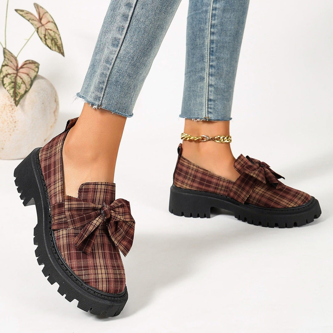 Plaid Bow Platform Loafers