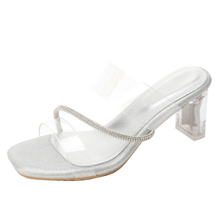 Crystal Strap Clear Block Heel Sandals
