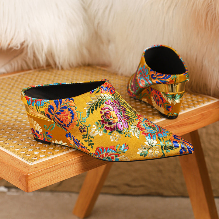 Floral Jacquard Wedge Mule Shoes