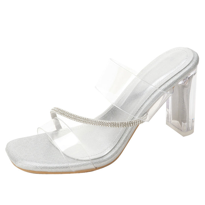 Crystal Strap Clear Block Heel Sandals