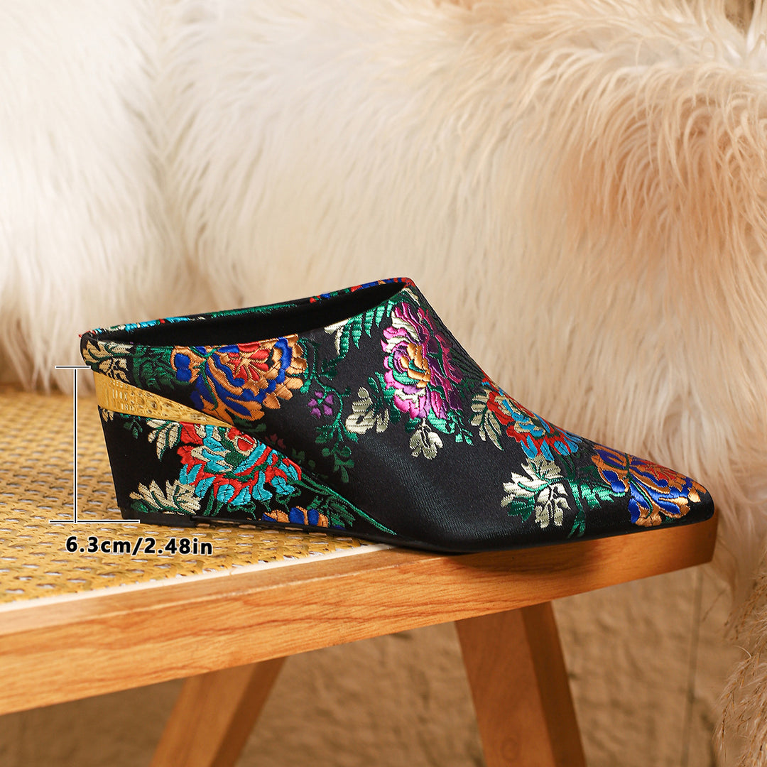 Floral Jacquard Wedge Mule Shoes