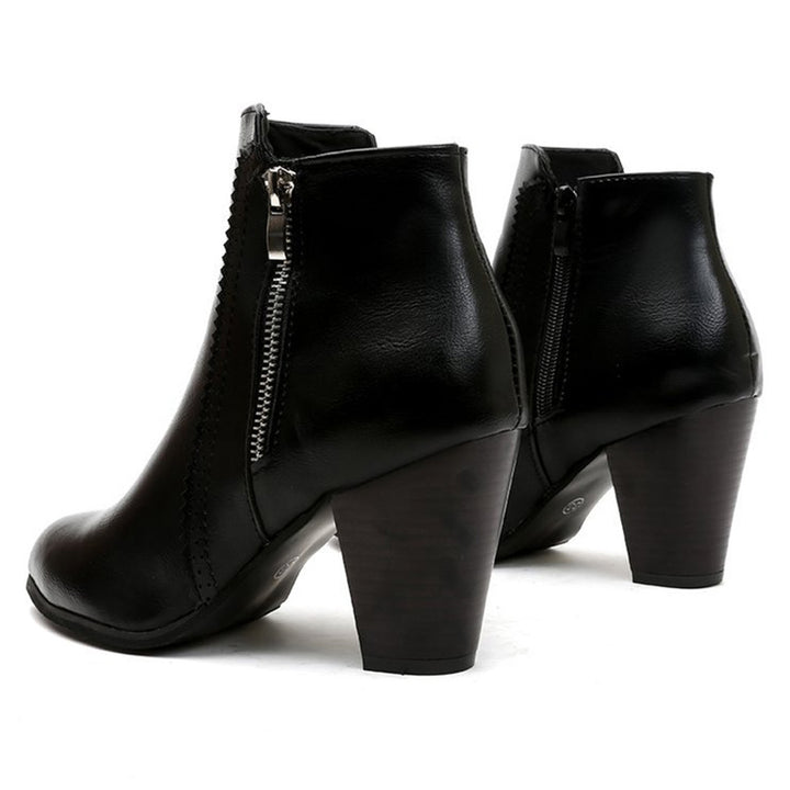 Classic Side Zipper Block Heel Ankle Boots