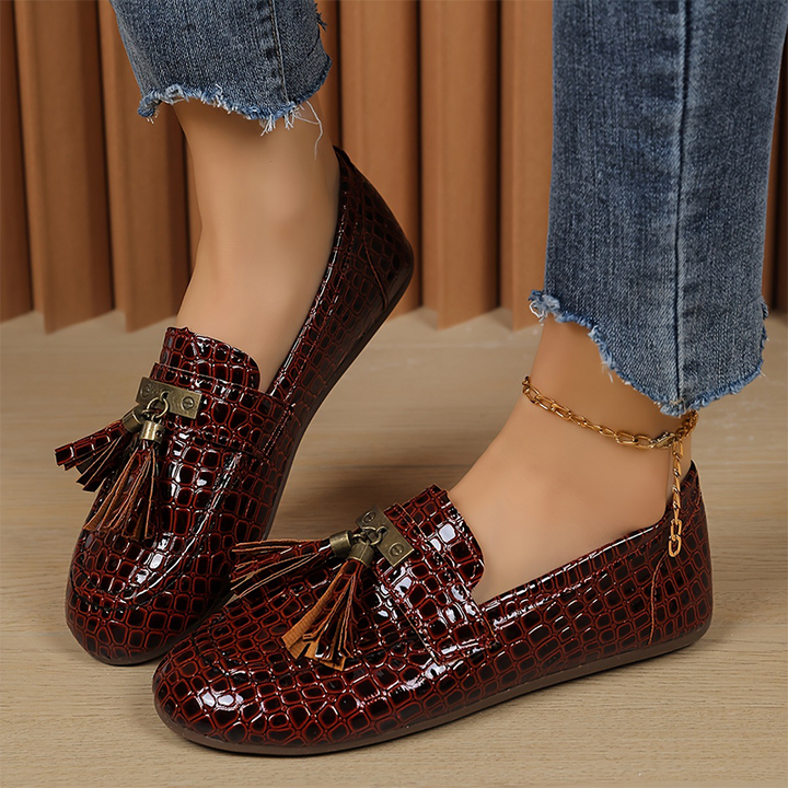 Vintage Croc-Embossed Tassel Loafers