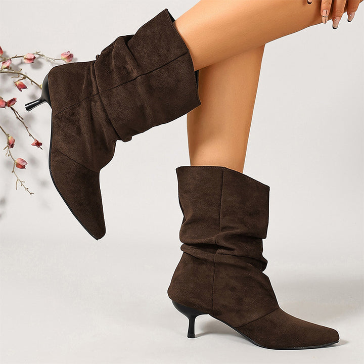 Slouchy Suede Pointed Toe Mid-Calf Boots