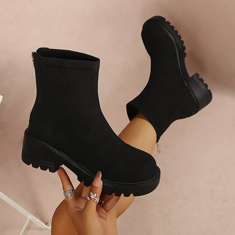Chunky Sole Suede Ankle Boots