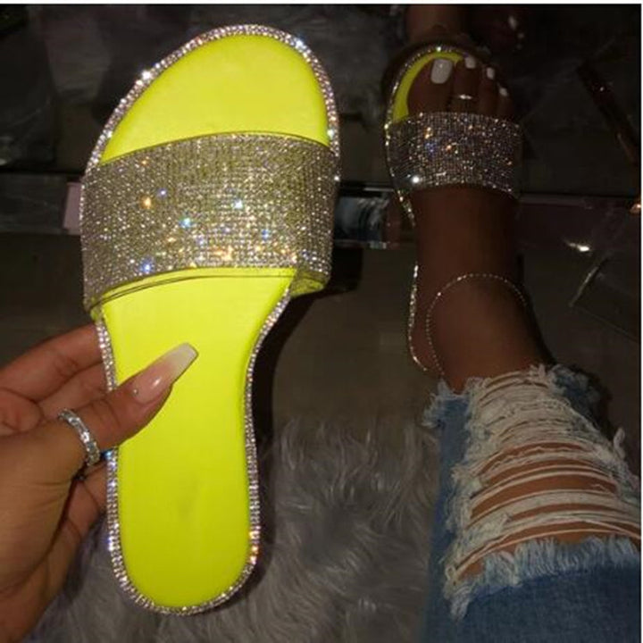 Rhinestone Flat Slide Sandals