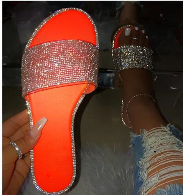 Rhinestone Flat Slide Sandals