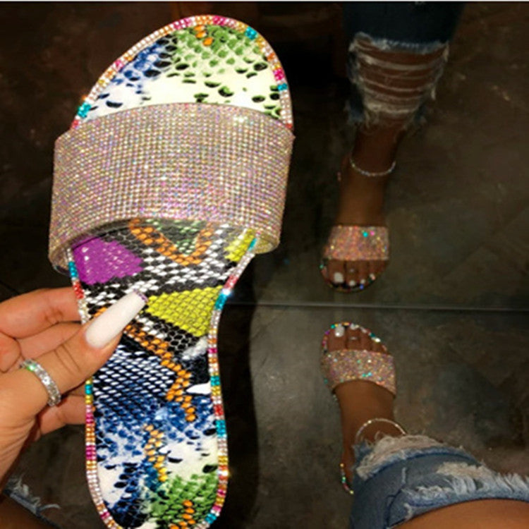 Rhinestone Flat Slide Sandals